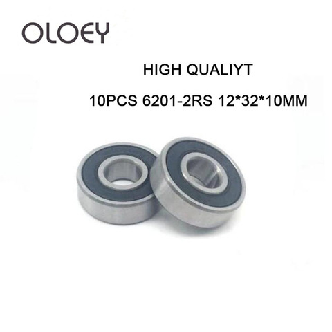 Free Shipping 6201-2RS 10Pcs 6201-2RS 6201RS 6201 RS 12*32*10mm Deep Groove Ball Bearings 12 x 32 x 10mm For Bicycle Hubs ► Photo 1/6