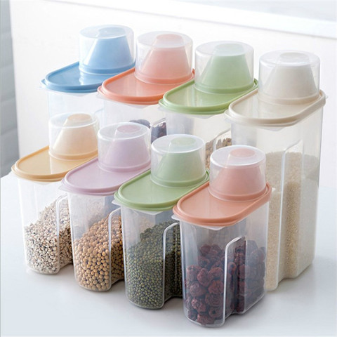 PP Food Storage Box Plastic Clear Container Set with Pour Lids Kitchen Storage Bottles Jars Dried Grains Tank 1.9L-2.5L H1211 ► Photo 1/6