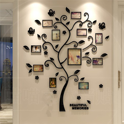 3D Family Tree Wall Sticker Acrylic Photo tree Home Decor Wall Poster Decal Sticker Mirror photo wall wallpaper kid room decor ► Photo 1/6