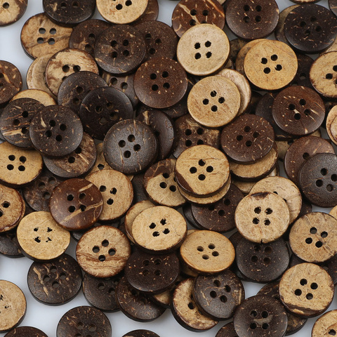 15mm 20/50/100pcs Brown Coconut Shells 4 Hole Buttons For Clothing Scrapbooking Garment Sewing Accessories DIY Crafts ► Photo 1/6