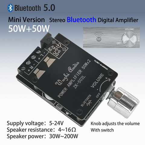 MINI Bluetooth 5.0 Wireless Audio Digital Power amplifier Stereo board 50Wx2 Bluetooth Amp Amplificador ZK-502L ► Photo 1/6