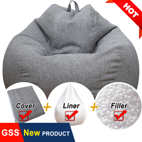 Dropshipping Washable Cotton Linen Bean Bag Chair with Filling and Liner Adults Kids Big Pouf Ottoman Lazy Beanbag Sofa Recliner ► Photo 1/6