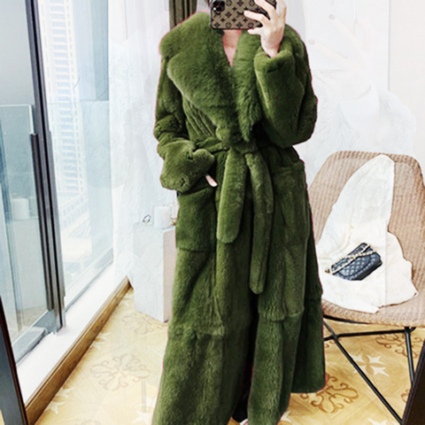 2022 Plus Size 5xl Winter Coat Women Fashion Belt X Long V Neck Thick Warm Faux Fox Fur Winter Coats for Women  B051 ► Photo 1/6