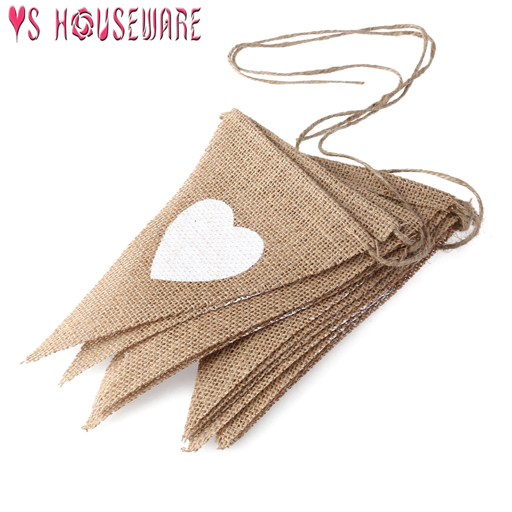 Vintage Jute Rustic Wedding Party Decor Hessian Burlap Lace Bunting Banner 