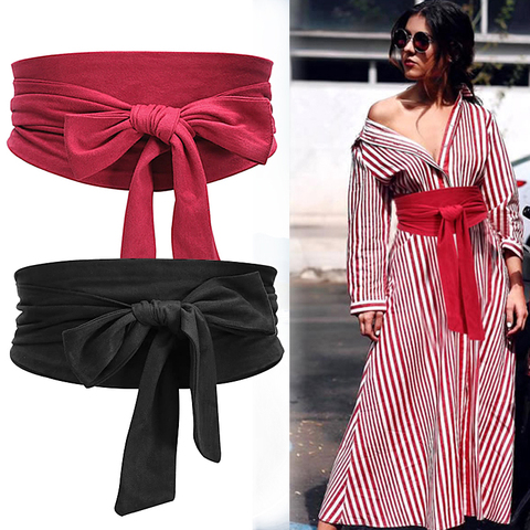 Aecibzo 9 Colors Suede Waist Belts Wide Corset Cinch Dress Belts Cummerbunds Bowknot Self Tie Wrap Around Obi Waist Band ► Photo 1/6