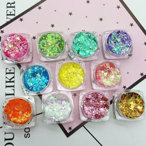 18 Colors Mermaid Sequins Gel Holographic Sequins Hair Body Face Glitter Gel Art Loose Sequins Shimmer Diamond Eye Shadow TSLM1 ► Photo 1/6