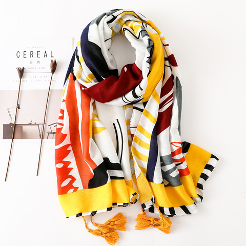 2022 Luxury Brand Cotton Scarf Women Shawls and Wraps Fashion Ink Abstract Painting Scarves Wrap Neck Foulard Muslim Hijab Sjaal ► Photo 1/6