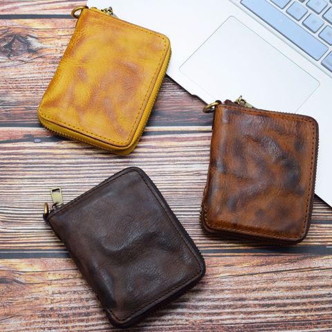 Genuine Leather Men Wallet Vintage Cowhide Coin Pocket Card Holder Japanese Men Bifold Purse High Quality Zipper Short Wallets ► Photo 1/6