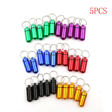 5pcs/set Hot Sale Pillbox Keychain Pill Box Aluminum Drug Pill WaterProof Cases Bottle Holder Container For Medicines 48*17MM ► Photo 1/6