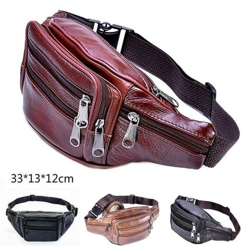 2022 New Men Bag Leather Fanny Pack Waist Belt Bag Hip Purse High Quality Travel Carry On Pouch Bag Fashion ► Photo 1/6