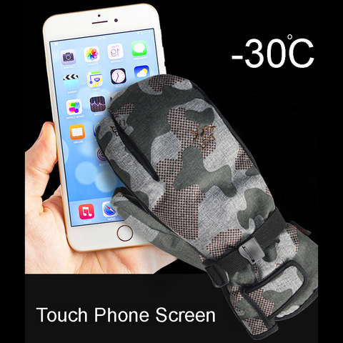 3 Finger Touch Phone Screen Professional Snowboard Ski Gloves Waterproof -30 Winter Thermal Mittens Skiing snowmobile no pocket ► Photo 1/6