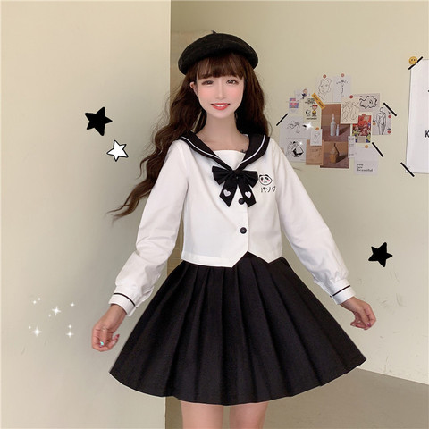 Spring Japanese JK Uniforms Students Cute Cartoon Embroidery Sailor Butterfly Top Skirt Two-Piece Suit school girl uniform ► Photo 1/6
