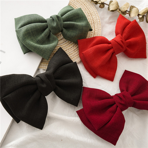 Girls New Oversized Bow Knot Hairgrips Linen Barrette Hair Clip Ponytail Women Elegant Headwear Hairpins Hair Red White Acessory ► Photo 1/6