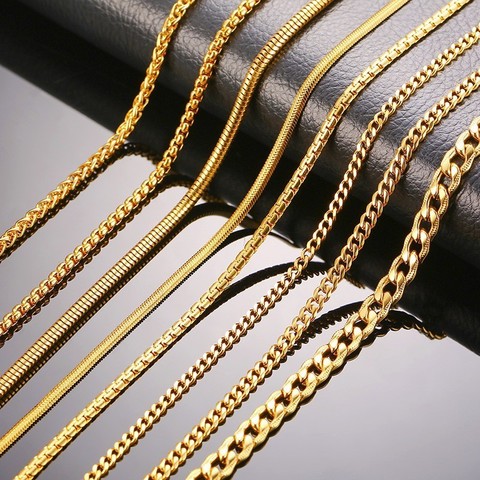 Vnox Men Women Necklace Gold Cololr Snake Miami Cuba Wheat Spiga Paima Link Round Box Curb Chain 24