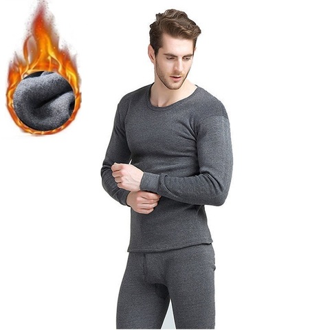 Winter Long Johns Men Thermal Underwear Sets thin fleece solid color keep warm ► Photo 1/6