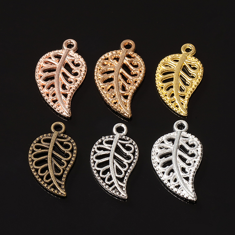 50Pcs Leaves Filigree DIY Accessories Metal Alloy Crafts Connector For Jewelry Making Necklace Charm 9x17mm Gold Color Findings ► Photo 1/6