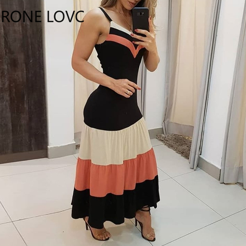 Women Spaghetti Strap Colorblock Maxi Dress  Elegant Fashion Chic Dress ► Photo 1/4