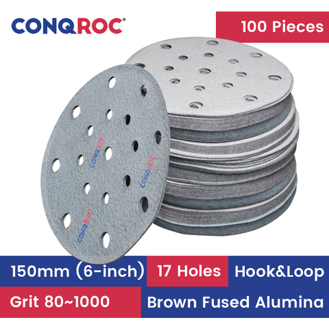 100 Pieces 6-inch 150mm 17 Holes Sanding Discs Grit 40~1000 White Brown Fused Alumina Sanding Paper Dry Sandpaper High Quality ► Photo 1/6