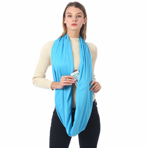 180CM women zipper pocket scarf infinity scarf solid color woman storage item scarf bib ring scarves warm sweat cloth travel ► Photo 1/6