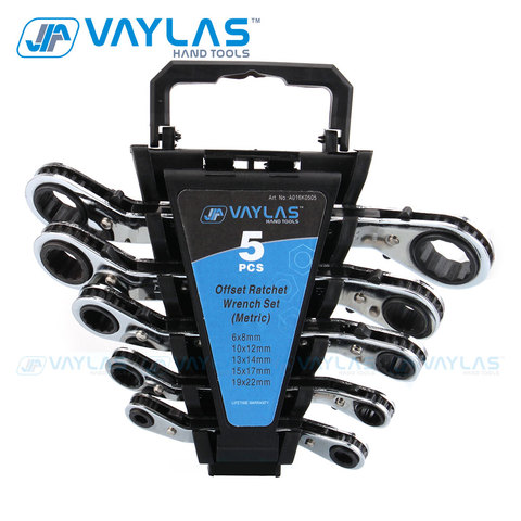 5 Pcs Offset Ratchet Wrench Key Set Reversible Metric and SAE Ring Spanner Double Head End Ratcheting Wrench off Set Hand Tools ► Photo 1/6