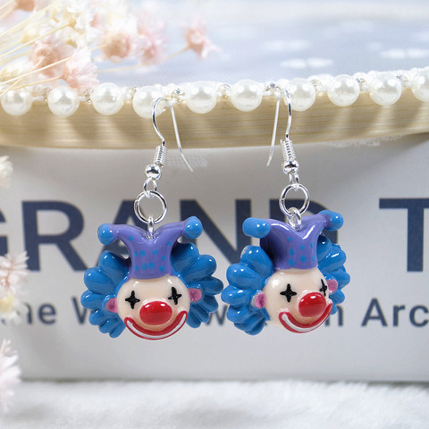 1Pair Women Drop Earring  Cartoon Cute Circus Clown And Animal Flatback Resin Candy Color Kids Gifts ► Photo 1/6