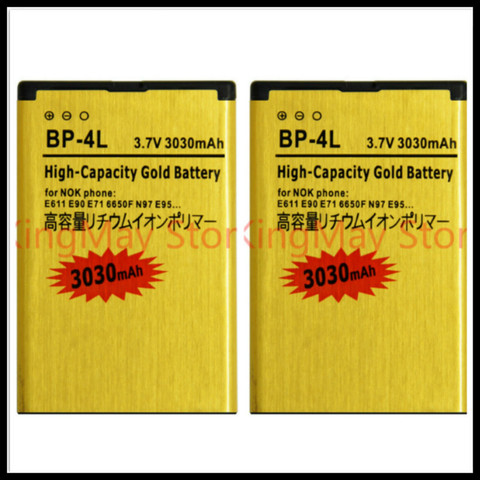 2PCS/LOT High Capacity Gold battery BP-4L BP 4L Battery for NOKIA N97 E61i E63 E90 E95 E71 6650F N810 E72 BATTERY 4L ► Photo 1/6