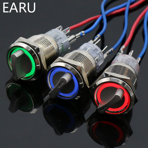 19mm Self-return Momentary Self-locking FixationWaterproof DPDT Illuminated Metal Selector Rotary Switch 2/3 Position with LED ► Photo 1/6