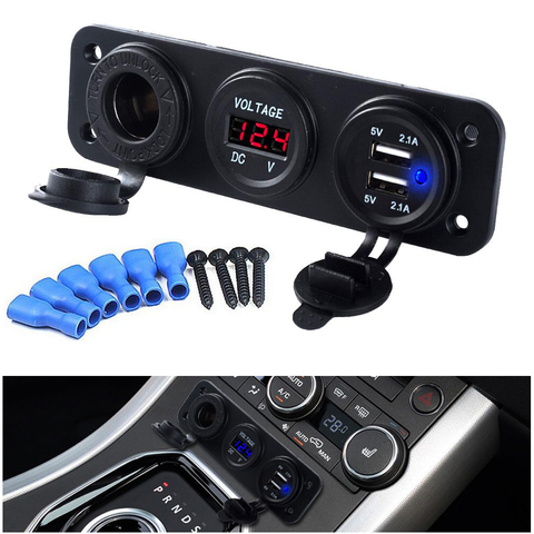 4.2A Car Charger Motorcycle Plug Dual USB Adaptor+12V/24V Cigarette Lighter Socket LED +Digital Voltmeter Usb Car Socket ► Photo 1/4