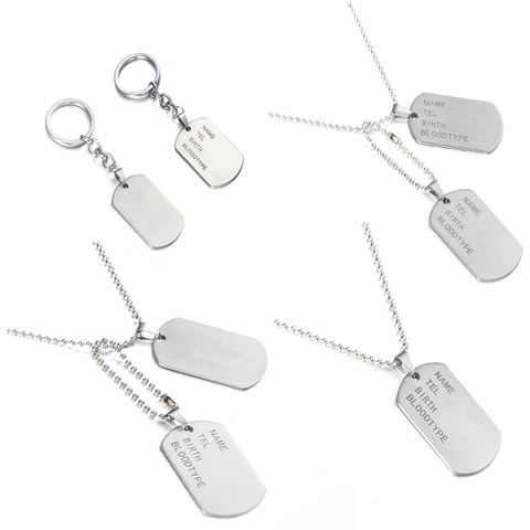 Military Army Tactical Engraving Name ID Tags Cards Pendant Man Necklace&Pendants Stainless Steel Fashion Keychain Men Jewelry ► Photo 1/6