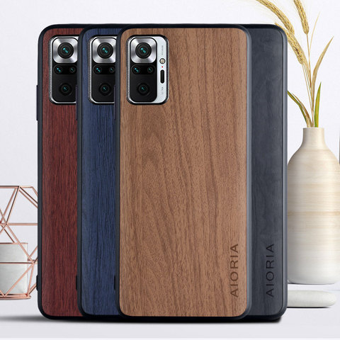 WoodLike case for Xiaomi Redmi Note 10 Pro Max 9 8 7 Pro 8T 9T 4G 5G TPU Hard PC PU leather 3in1 material coque fundas covers ► Photo 1/6
