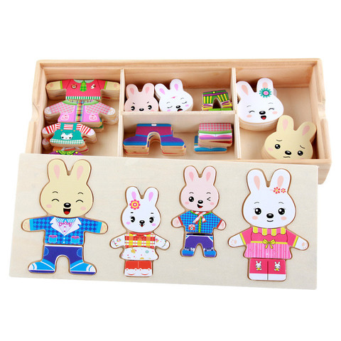 72pcs Wooden Puzzle Set Cartoon Changing Jigsaw Puzzle Wooden Toy Montessori Educational Change Clothes Toys For Children ► Photo 1/6