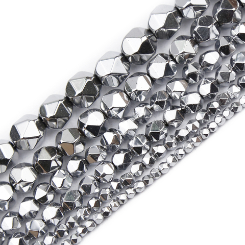 JHNBY 3/4/6/8/10MM Silvers Faceted Round Hematite Natural Stone Handmade Spacers Loose Beads For Jewelry Making Diy Bracelets ► Photo 1/6