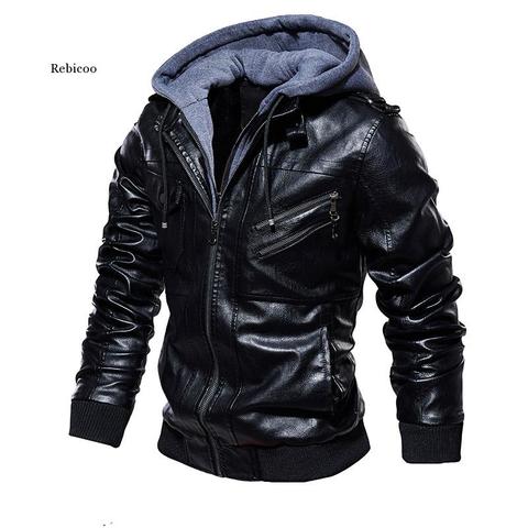 Men's Leather Jacket Autumn Winter Hooded Fur Lined Coat Man Thick Bomber Jacket With Hood Plus Size Vintage Coat Men Jackets ► Photo 1/1