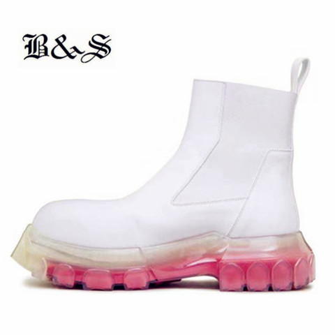 Black&Street New Thick sole Cowhide Handmade Slip  winter add fur inner Transparent warm Boots ► Photo 1/6