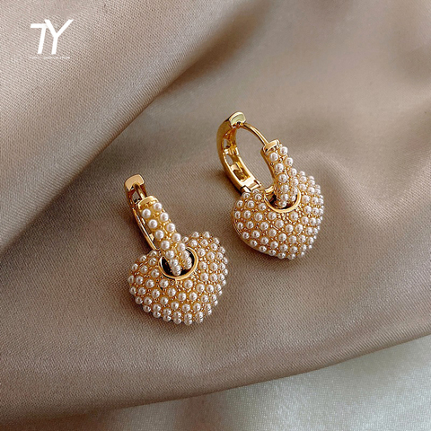Popular In 2022 Celebrity Style Sweet Pearl Peach Heart Love Dangle Earrings For Woman Fashion Luxury Jewelry Unusual Earrings ► Photo 1/6