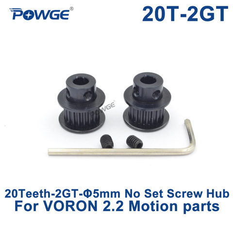 POWGE Black 2GT 2M 20 Teeth Synchronous Timing Pulley Bore 5mm No Big Hub for 2MGT GT2 belt width 6mm 20Teeth 20T VORON ► Photo 1/6