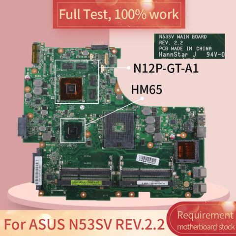 For ASUS N53SV REV.2.2 HM65 N12P-GT-A1 DDR3 Notebook motherboard Mainboard full test 100% work ► Photo 1/6