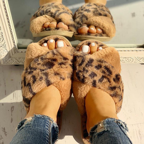 Winter Women House Slippers Faux Fur Fashion Warm Shoes Woman Slip on Flats Female Slides Black Pink cozy home  furry slippers ► Photo 1/6