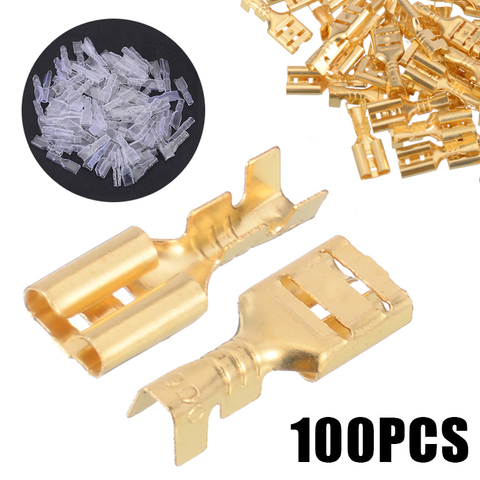 100pcs Brass Crimp Terminal 2.8/4.8/6.3mm Female Spade Connectors with 100pcs Insulating Sleeve 22-16 AWG ► Photo 1/6