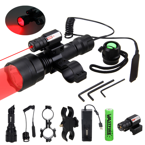 XM-L Q5 Tactical Hunting Flashlight Rifle Lantern waterproof Armas Light+Laser Dot Sight+Switch+Rail Barrel Mount+18650+Charger ► Photo 1/6