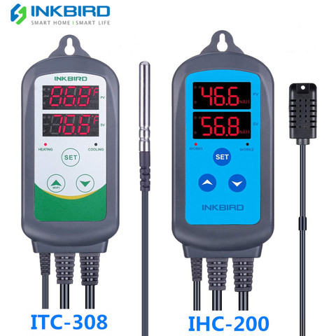 Inkbird Combo Set Pre-wired Digital Dural Stage Humidity Controller IHC200 and Heating Cooling Temperature Controller ITC-308 ► Photo 1/6