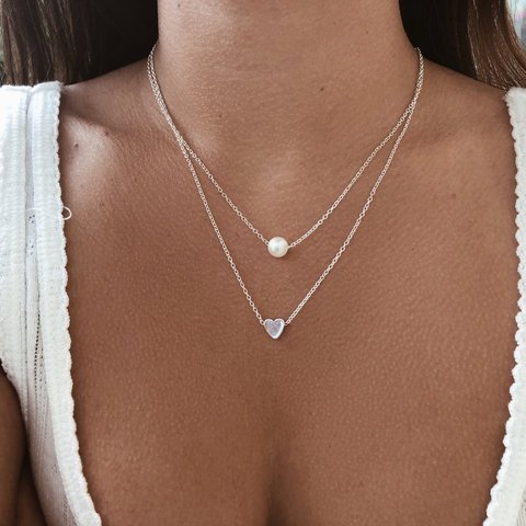 New Double Layer Necklace For Women Imitation Pearl Crystal Heart Pendant Chokers Necklaces Girls Gift Bohemia Cheap Jewelry ► Photo 1/6