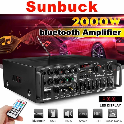 2000W 4ohm 2CH bluetooth Stereo Amplifier Wireless Hifi Stereo Audio Home Karaoke Power Amplifier Car Amp USB Disk SD Card ► Photo 1/1