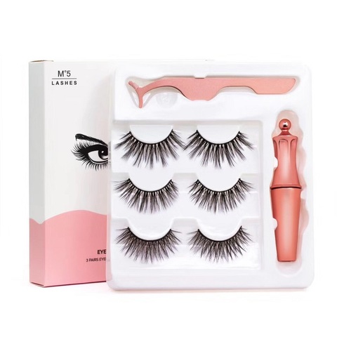 3D magnetic eyelashes 3 Pairs Magnetic False Eyelashes &1 piece Magnetic Liquid Eyeliner &1 piece Tweezer Set  magnetic eyeliner ► Photo 1/5