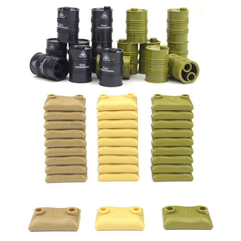 MOC Parts Sandbags Military Accessories bricks Oil Drum Swat Weapon Soldier WW2 Army Building Block Military scene series ► Photo 1/6