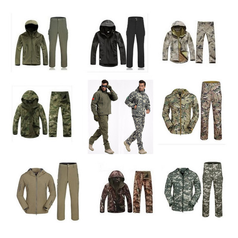 Shark Skin Soft Shell Tactical Jacket Pants Suit Men Waterproof Fleece Jackets  Camouflage Coat Camping Hunting Hiking Suits ► Photo 1/6