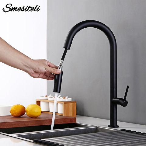 Brushed Chrome and Black Stainless Steel 360 degree rotation kitchen  Pull Out Brass Faucet Hot and cold water Sink taps ► Photo 1/6