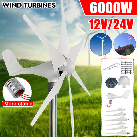 6000W 12V/24V 3/5/6 Blades Horizontal Wind Generator Wind Turbine Generator Windmill Energy Turbine Charge for Home Camping ► Photo 1/6