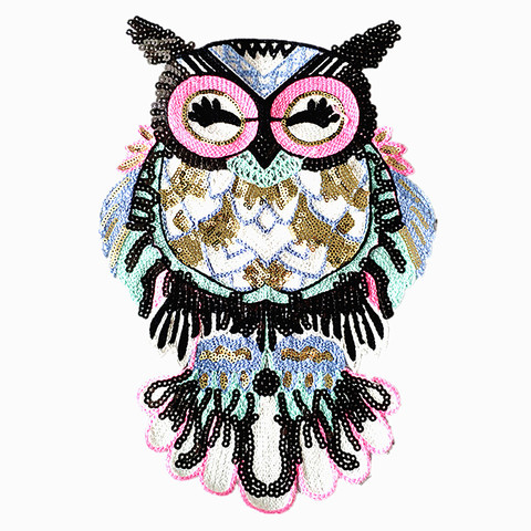 Owl Towel Embroidery Patches For Clothing Luxury Animal Sequins Strange Things Sequined Patch Clothes Stickers Large Biker Badge ► Photo 1/6