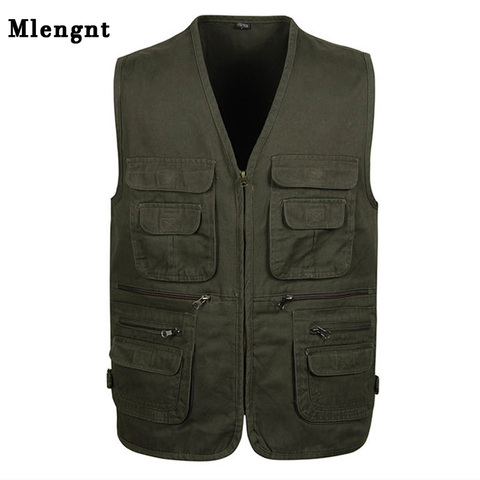 5XL Cotton Fabric Vest with Many Pockets for Men Spring Summer Casual Tool 6 Color Sleeveless Jacket Male Multi Pocket Waistcoat ► Photo 1/6